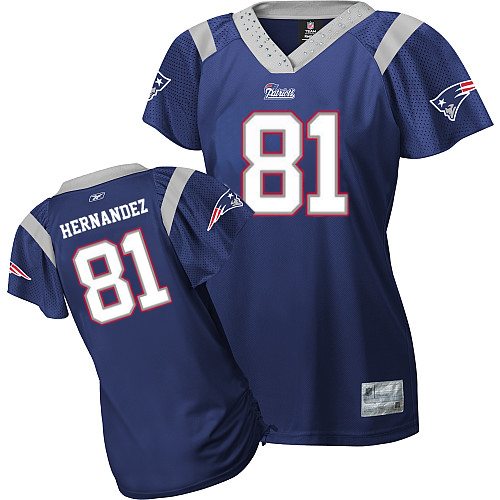 Patriots #81 Aaron Hernandez Blue Women's Field Flirt Stitched NFL Jersey - Click Image to Close